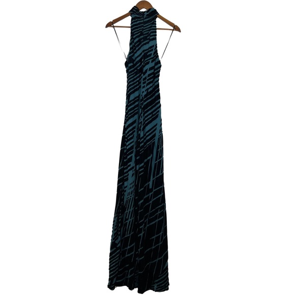 Andrea Polizzi for Rex Lester High Neck Velvet Silk Blend Teal Y2K Maxi Dress 8 - Picture 8 of 9